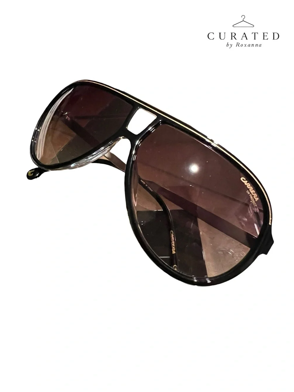 New Carrera UV Protect Shield Aviator Sunglasses Black & Gold | Authentic | Case
